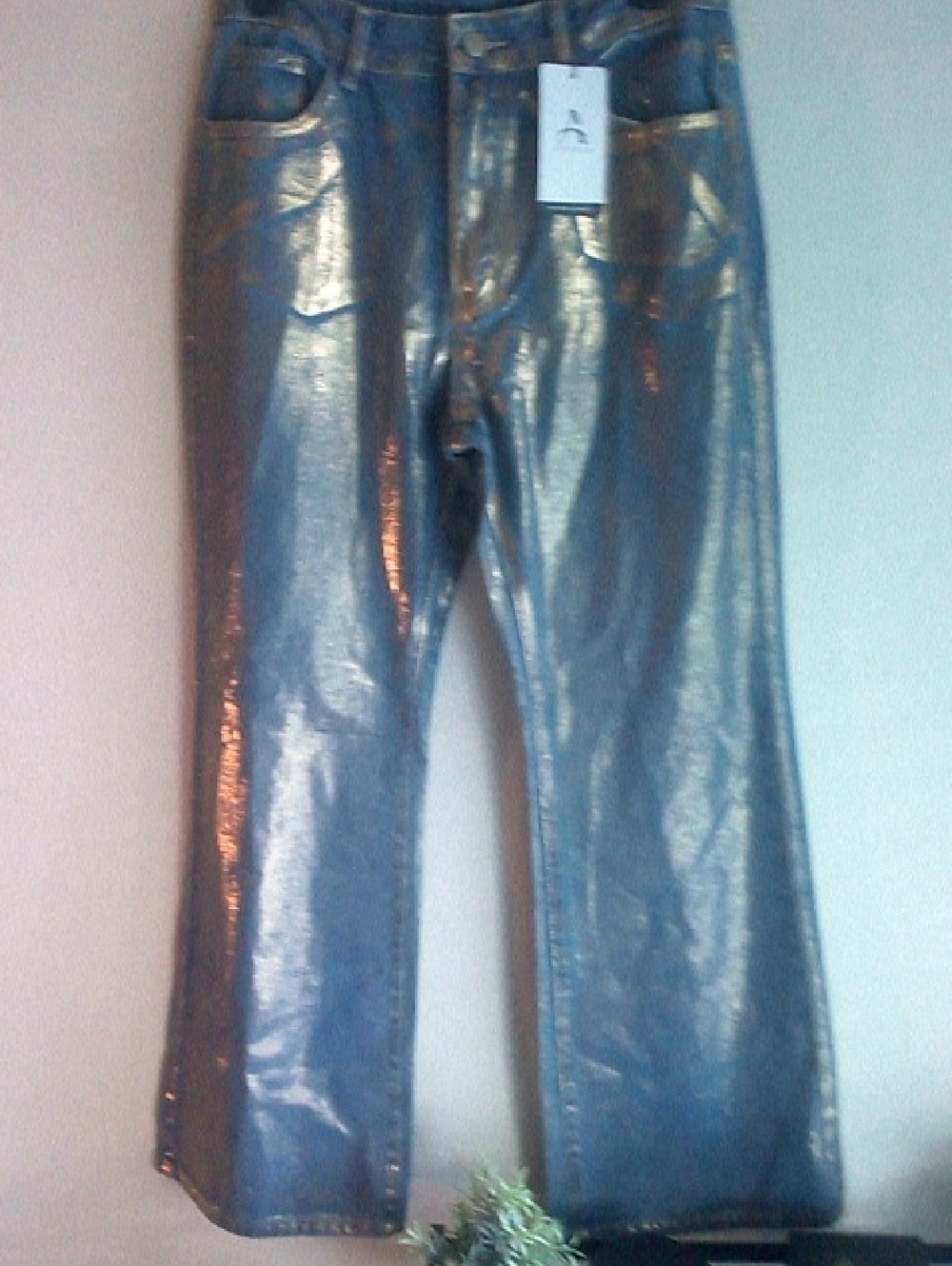 SHEIN Metallic Blue Wide Leg Jeans